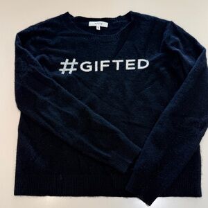 Milly Black Cashmere Sweater with white/ jeweled hashtag Label